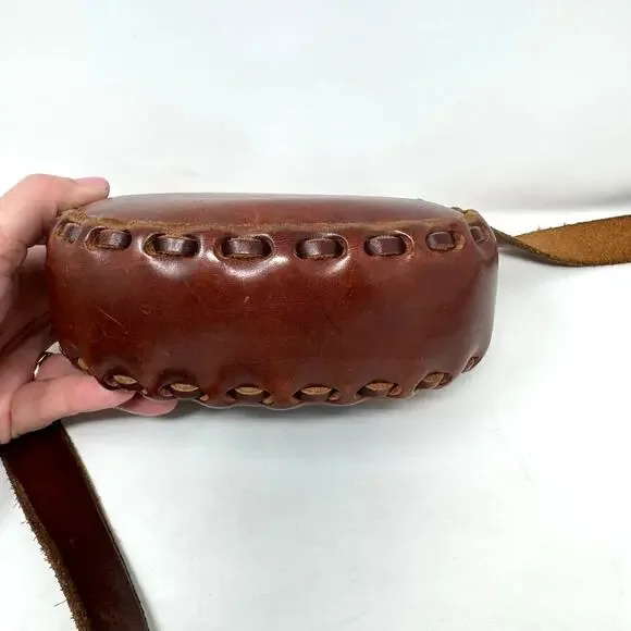 American Eagle Rustic Brown Braided Leather Bag Crossbody Western Boho Southwest - Picture 8 of 10